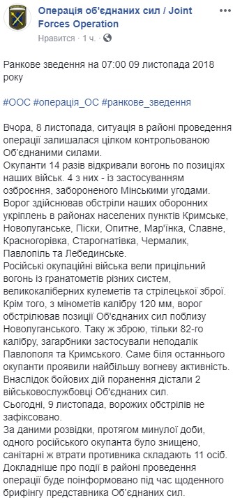 На Донбассе за сутки ранены 2 украинских военных